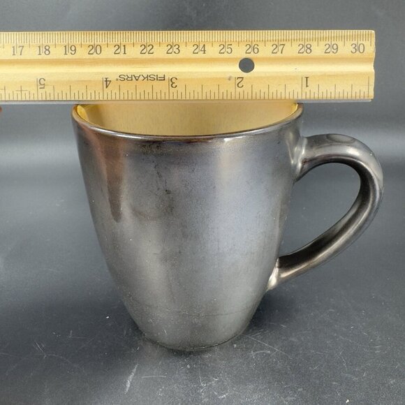 MIKASA Gourmet Basics Linden Stoneware Coffee Mug Cup Black Embossed Brown Set 2 - Picture 6 of 10